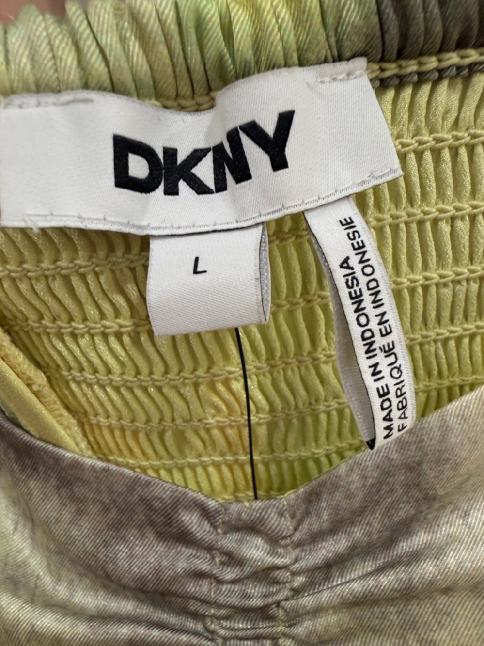 DKNY Printed Satin Midi Dress Watercolor Yellow Green Size Large NEW - Picture 6 of 12